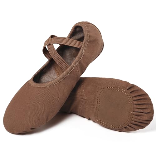 Dynadans Coffee Split Sole Canvas Ballet Shoes for Women & Girls - Stretchable, Comfortable Dance Footwear