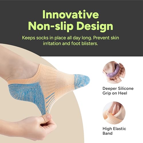 No Show Socks - Athletic Non-Slip Cotton Blend, Large Two Tone - 4 Pairs