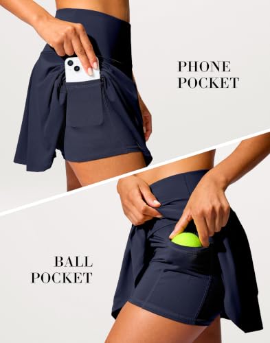 Women's 14-Inch Tennis Skirt with Pockets and Pleats - Navy Medium Variation
