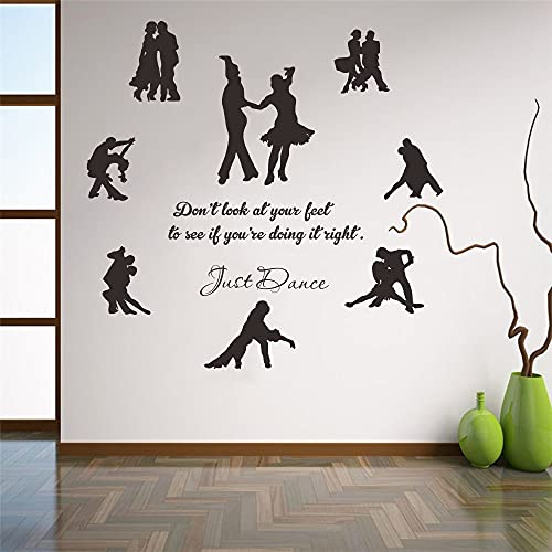 Latin Ballroom Dancers Wall Decal - Removable PVC Sticker with Inspirational Quote - Elegant Dance Wall Art for Studio, Home, or Classroom Decor - Easy to Apply JWH164 (Black)