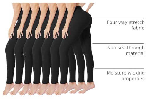 VALANDY High Waisted Full Length & Capri Leggings for Women - 7 Pack Black, Large-X-Large