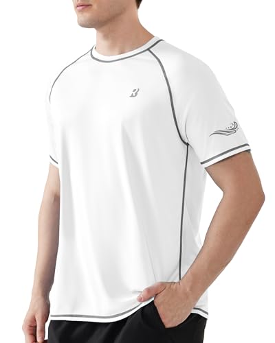 Roadbox Men’s UPF 50+ Short Sleeve Rash Guard Tee, White Large - Quick-Dry UV Swim Shirt