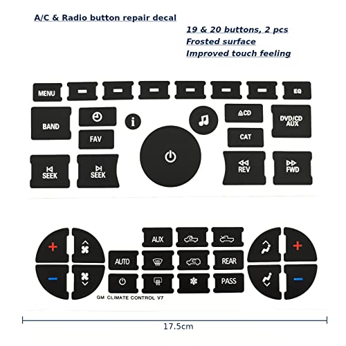Dash Button Repair Kit Stickers for GM Vehicles - AC19 + Radio20