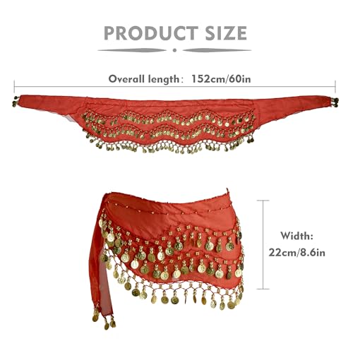 Belly Dance Hip Scarf with 128 Gold Coins - Red