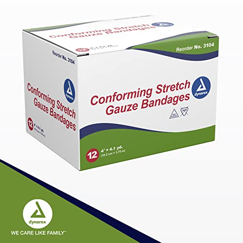 Stretch Gauze Bandages - 4" x 4.1 yds, 12 Count, Non-Sterile, Latex-Free