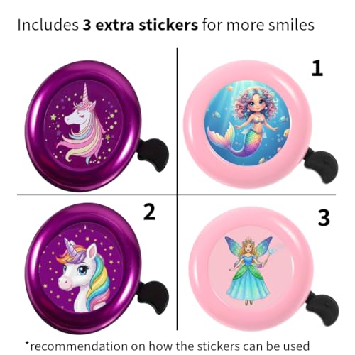 Kids Bike Bell Set - Unicorn Design, Purple & Pink - 2 Pack
