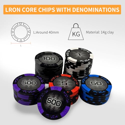 AIBETOMG 300Pcs Clay Poker Chips with Numbers, Black, 14g Casino Set