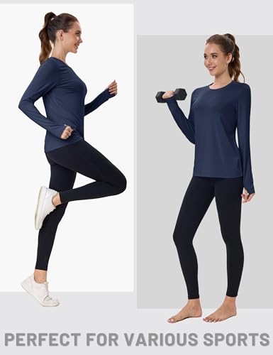 MAGCOMSEN Women’s Rash Guard Tshirt UPF 80+ Sun Shirt Swim Top – Navy Blue, Medium