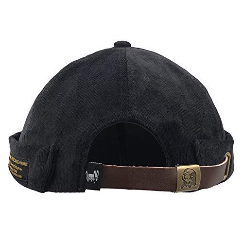 Men's Black Docker Cap with Rolled Cuff - Adjustable Sailor Beanie Hat, One Size