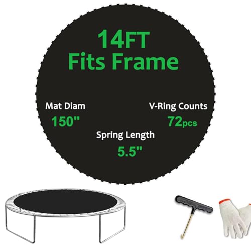 Heavy-Duty Replacement Trampoline Mat - UV-Resistant, 14FT, 150" Diameter, 72 V-Rings