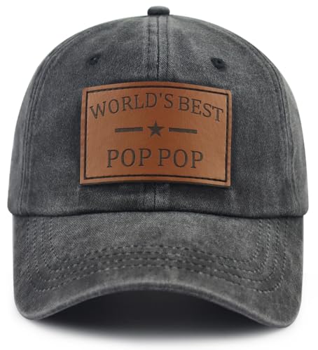 World's Best Pop Pop Hat - Leather Patch Baseball Cap - Black