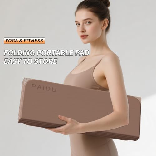 Foldable Yoga Mat 10MM Thick TPE - Brown & Apricot