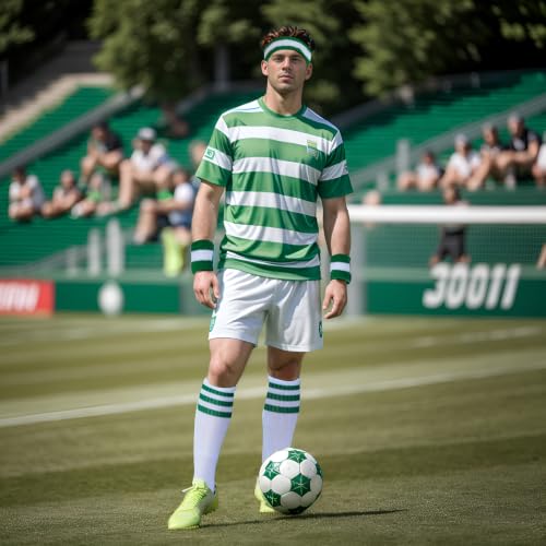 5-Piece Retro Striped Sweatband and Socks Set - Green+White