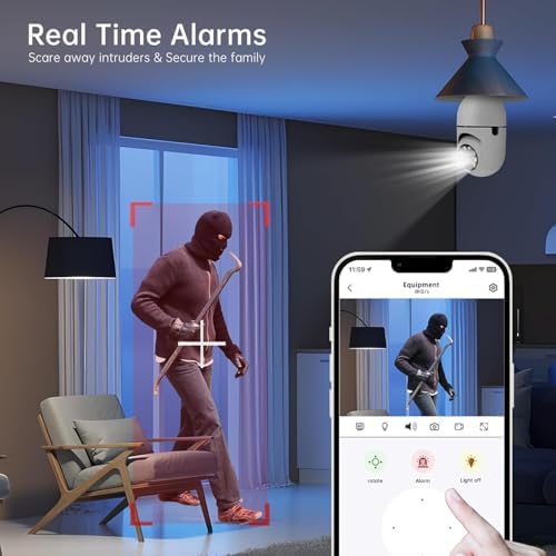 Light Bulb Security Camera Outdoor, 5G& 2.4GHz WiFi Security Cameras Wireless for Home Security, Motion Detection, Color Night Vision, Siren Alarm, Bulb Camera Compatible with Alexa(2 Pack)
