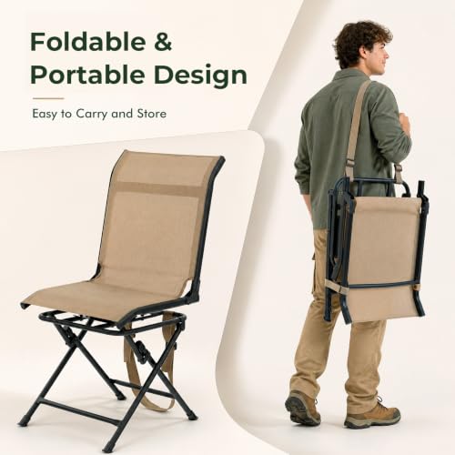 GYMAX 360° Swivel Hunting Blind Chair Brown with Carry Handle, 330 lbs, Waterproof & Quiet