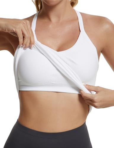 Seamless Workout Tank Top with Built-in Bra - Soft Ribbed Y-Back