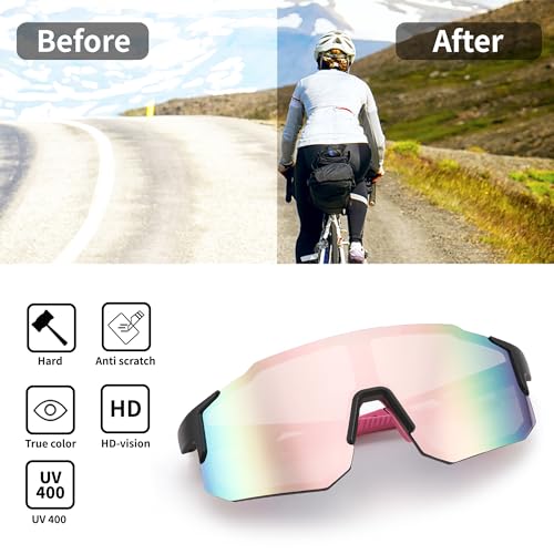 Sports Sunglasses with UV400 Protection - Black Pink - 75mm