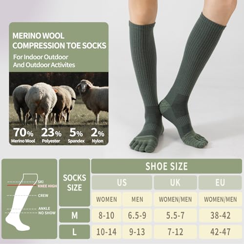 ORVYTHA Merino Wool Compression Toe Socks for Men Women Large Dark 15-20mmHg Hiking