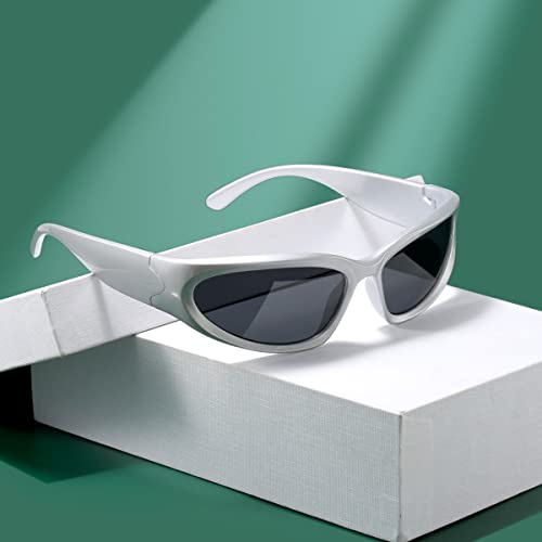 Wrap Around Sports Sunglasses - Silver & Black Oval Frame
