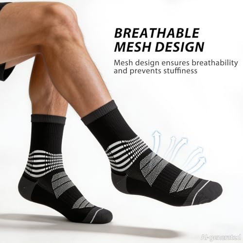 IRAMY Compression Crew Socks Women Men 6 Pairs with Ankle Arch Support Plantar Fasciitis Relief - Medium, Pink/Purple/Blue/Black/White/Grey