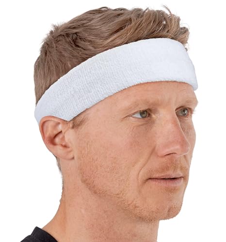 Terry Cloth Sweat-Wicking Headband for Sports & Fitness - White