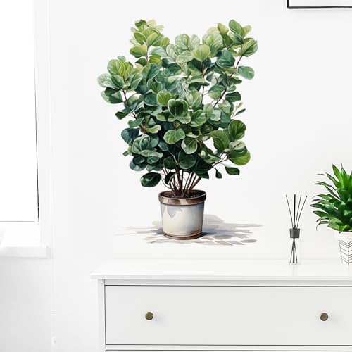 Plant Wall Stickers for Living Room Potted Plants Green Leaves Wall Decal Stickers Peel and Stick Wall Art Home Decor Wall Stickers for Bedroom Bathroom Classroom Library Nursery