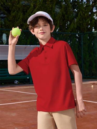 Boys Athletic Performance Polo Shirt - Red, 13-14 Years
