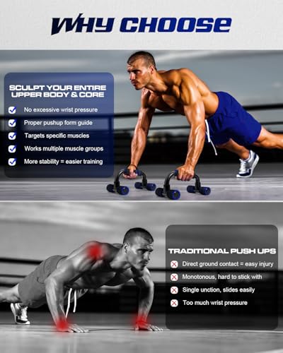 Ergonomic Push Up Bars - Portable Handles for Strength Training - Blue