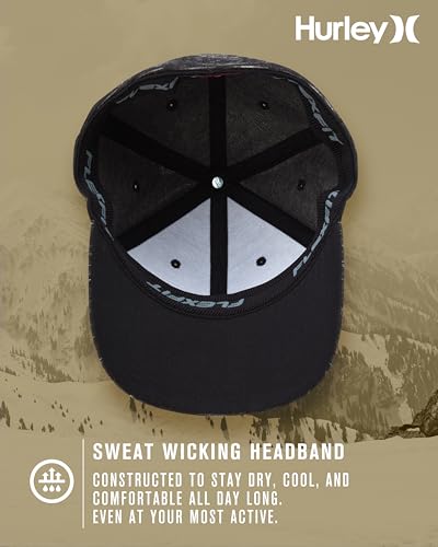 Hurley Mens Black Small-Medium Moisture-Wicking Baseball Cap - Fitted, Textured