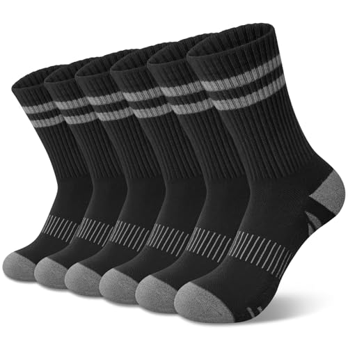 Women's Crew Compression Socks for Hiking and Running - 6 Pairs, Black