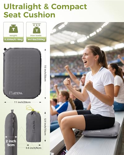 Inflatable Seat Cushion - 2" Foam Core, Compact for Travel - 1 Pack Grey
