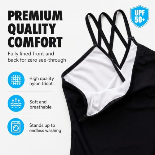 Reese UPF 50 Criss-Cross One Piece Swimsuit - Solid Black, Girls