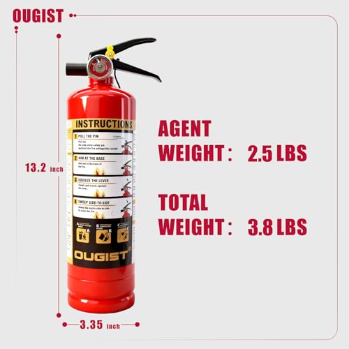 2.5LBS ABC Dry Chemical Fire Extinguisher for Home & Vehicle, Portable Kitchen/Car/RV Fire Extinguisher, Non-Conductive Multipurpose Class A B C, Red (1-Pack)