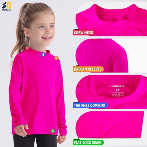 Boys Long Sleeve Rash Guard Swim Shirt - UPF 50+, Neon Pink, 4T