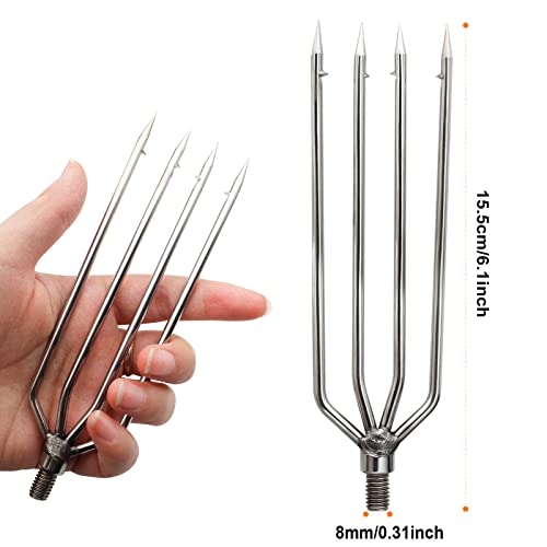 4-Prong Fishing Harpoon Spear - Stainless Steel Gig with Aluminum Rod