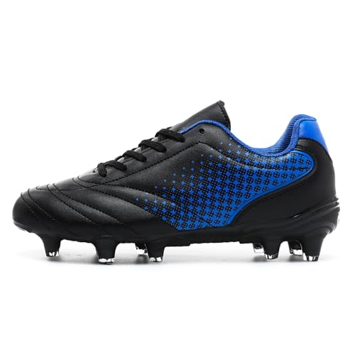 LIZRHA Youth Soccer Cleats Black/Blue 6 Big Kid Indoor & Outdoor Football Shoes