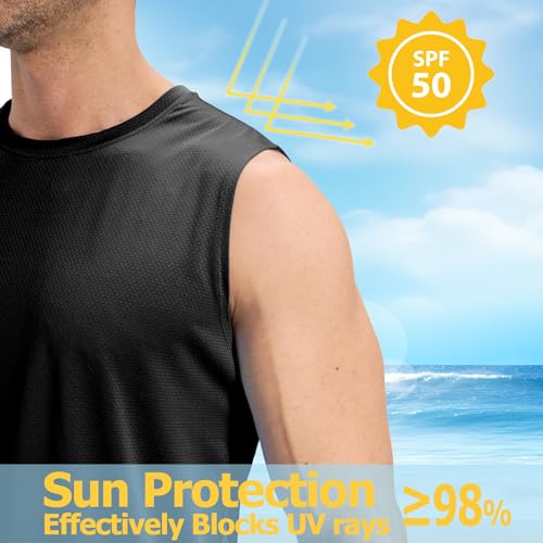 Men's Black X-Large UPF 50+ UV Swim Shirt Tank Top - Sleeveless Water Sports Wear
