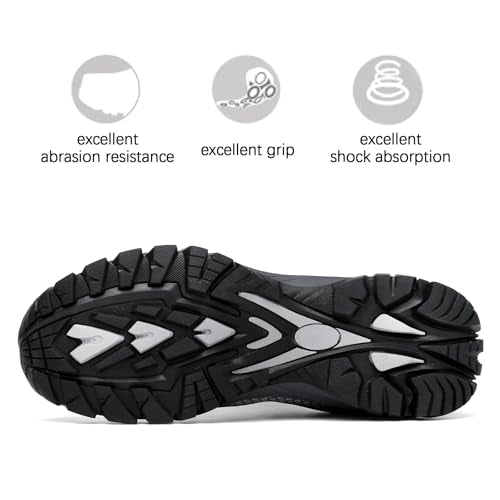 LEDINEY Mens Waterproof Lightweight Hiking Shoes Ankle Boots Grey 12