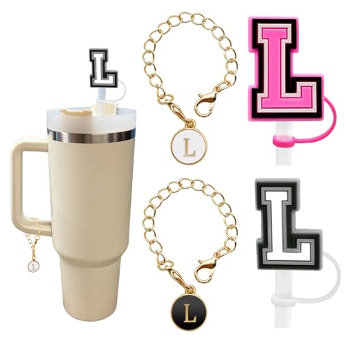 Silicone Straw Cover Set with Letter Charm for 10mm Straws - Letter L