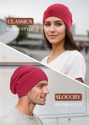 Slouchy Beanie Hat for Men & Women - Lightweight Red Cap
