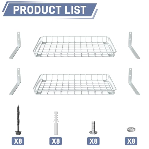 WALMANN Wall Shelves, 12 * 18 inch Wall-Mounted Storage Shelves for Garage, Closet, Laundry Room, Heavy Duty Wall Shelving, Holds Up to 60 lbs(Pack of 2, White)