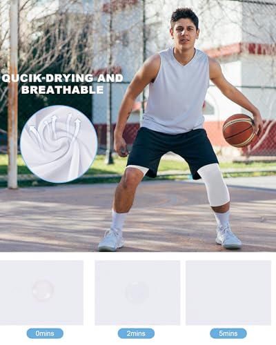 Men's One Leg Compression Pants - 3/4 Athletic Tights with Pockets - Large Left Single Pack - White