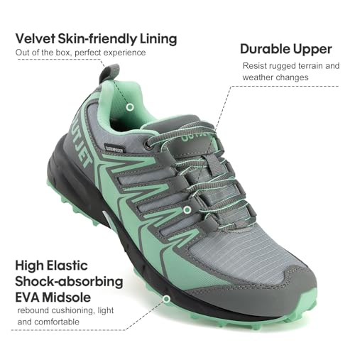 OUTJET Women's Waterproof Hiking Shoes - Lightweight Green (8)