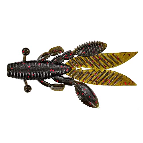 Flappin' Hog Fishing Bait - Green Pumpkin w/ Large Red Flake - 7 Pack - 3.75"