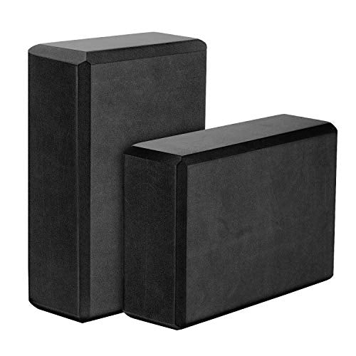 Yoga Blocks 2 Pack - 9" x 6" x 3" High Density EVA Foam - Black