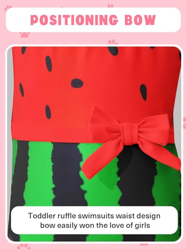 Girls One Piece Swimsuit - Cute Ruffle Bathing Suit, 4-5T - Red & Green Watermelon