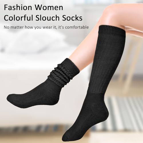 Women Slouch Socks 8 Pairs Long Knee High Boot Socks Thick Cotton Scrunch