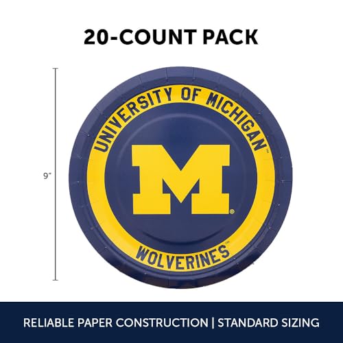 University of Michigan 20-Count 9-Inch Paper Plates - Game Day Party