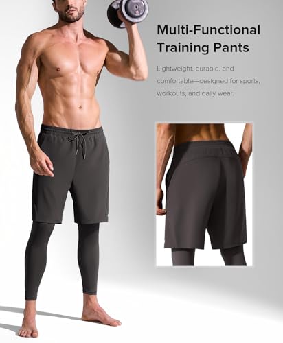 Men's 2-in-1 Compression Running Pants with Pockets, Quick Dry Fitness Bottoms