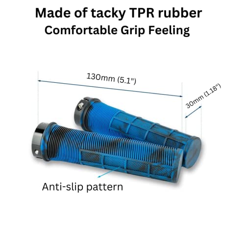 Juscycling Deep Sea Blue Bike Grips – Lock-On Handlebar Grips for MTB/BMX, Non-Slip Half-Waffle Pattern